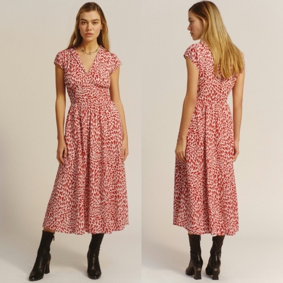 Reformation Alisa Heart Love Print V-Neck Midi Dress - Picture 1 of 16